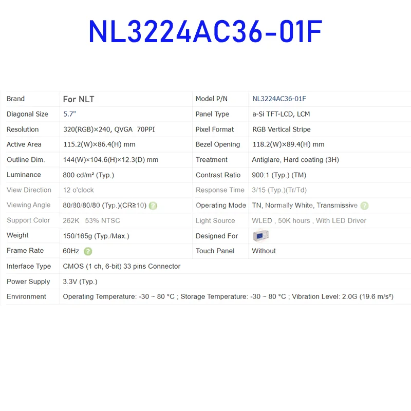 NL3224AC36-01F 5.7 بوصة شاشة الكريستال السائل لوحة الشاشة الأصلي ل NLT العلامة التجارية الجديدة 33 دبابيس موصل