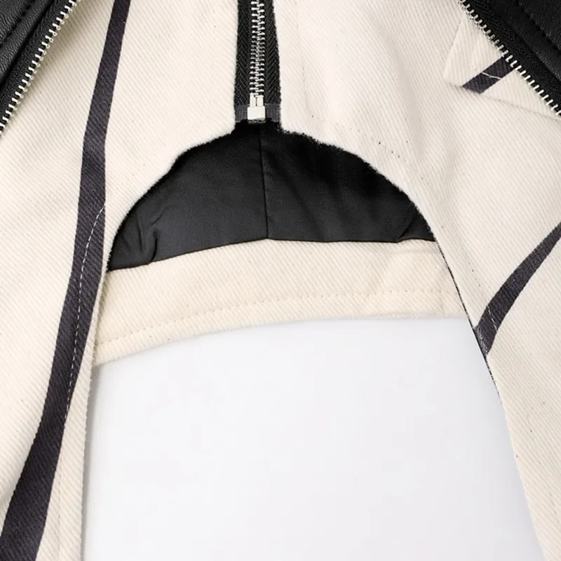 Chaqueta de cuero con bolsillos y cremallera para mujer, abrigo de manga larga con solapa nueva, color Beige, tendencia de moda, primavera y otoño 2024 1DF6153
