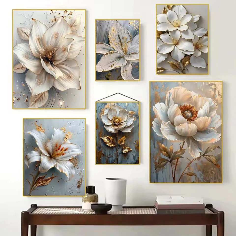 

New White Flower Diamond art Painting Heavy Textured Minimalist Wall Decor Diamond Mosaic Embroidery Rhinestone Home Living Room