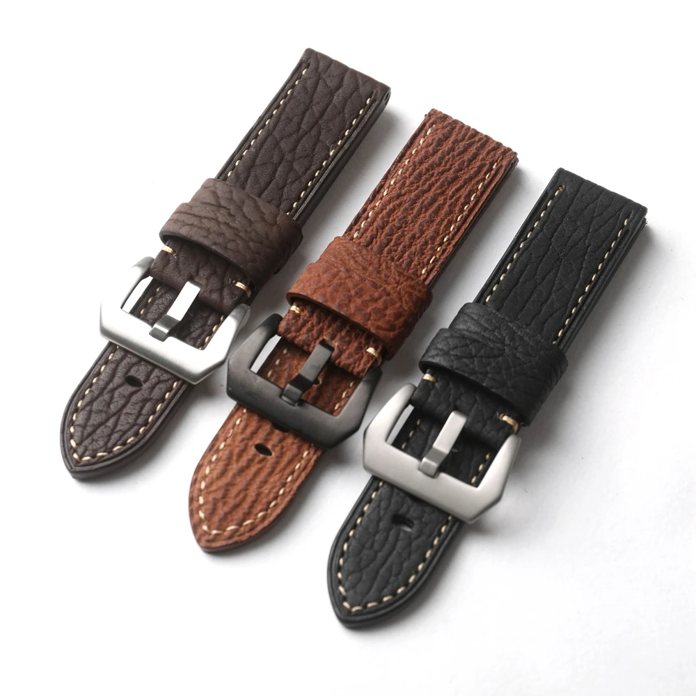 Handmade Sharkskin Strap Genuine Leather 20MM 22MM 24MM, Thickened Brown Black Curry Vintage Style Bracelet, Men's Bracelet