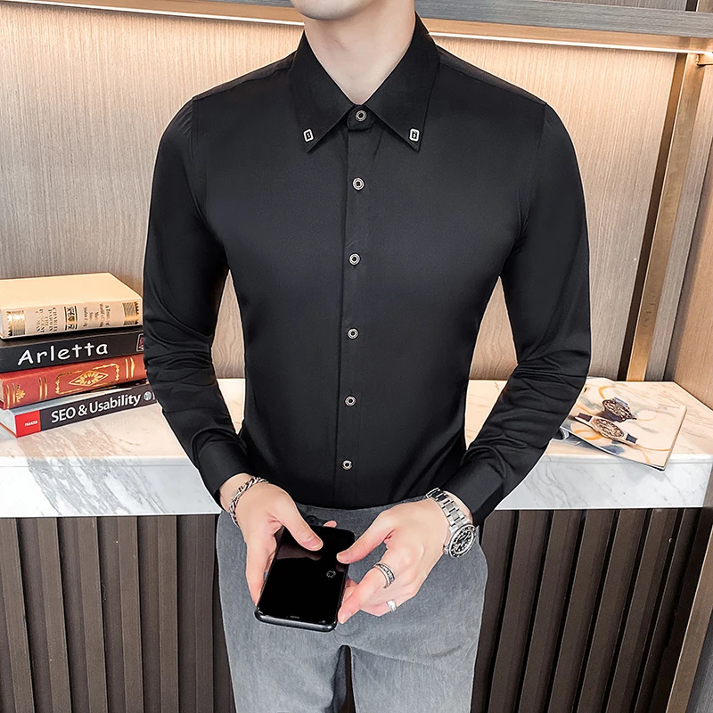 High Quality Men's Casual Business Interior 22 Color Optional Fashion Trend Solid Color Suit Interior Slim Long Sleeve Shirt