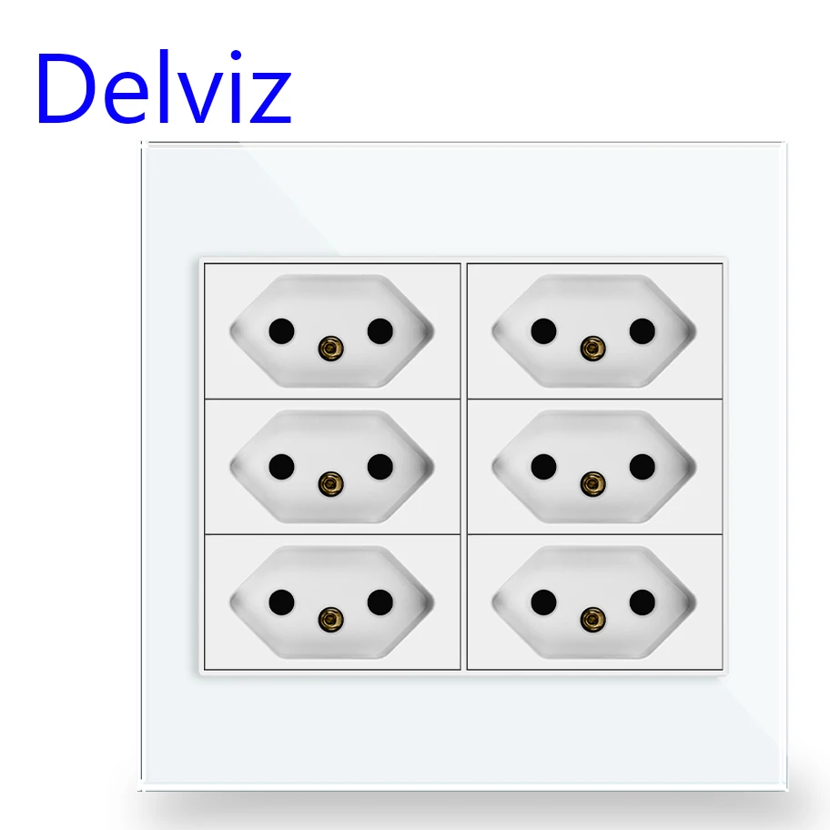 Delviz Brazil Standard Power Outlet, 10A/20A AC 110V~250V, 120mm*120mm Crystal Glass Panel, BR Electric plug 6 times Wall Socket