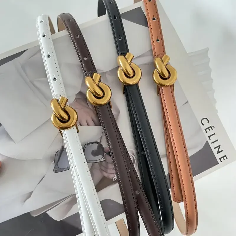 Belt Women Fashion Jeans Slim Belt Vintage Fried Dough Twists Buckle Cowhide Belt Tidy Decorative Skirt Casual Versatile