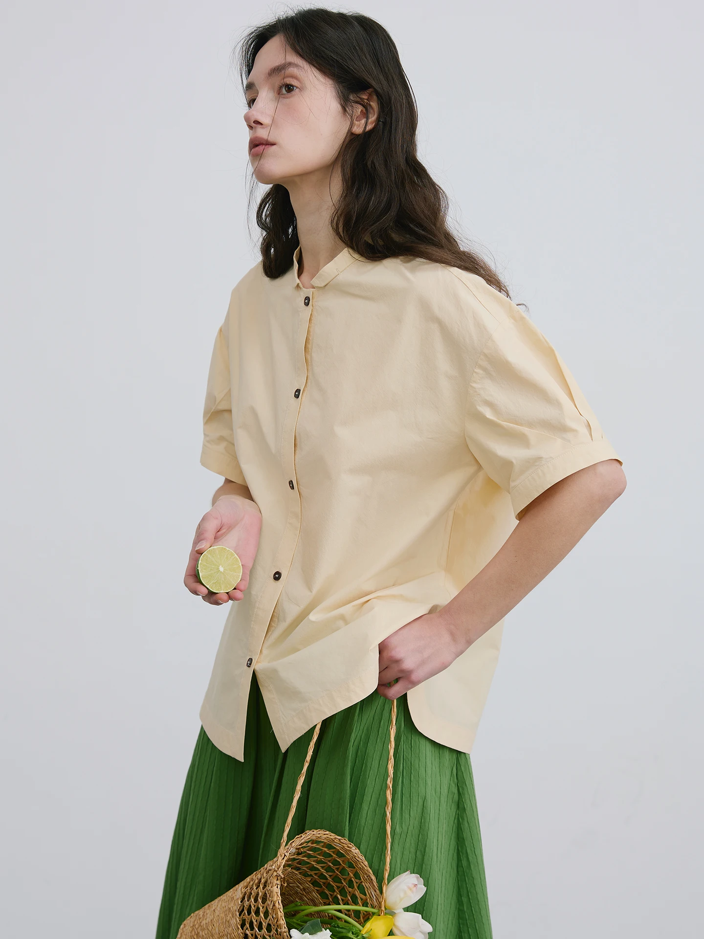 

Повседневная женская рубашка Willbewell с круглым вырезом и коротким рукавом, свободного кроя, из хлопка, цвета канареечной жёлтины, в французском стиле, весенняя