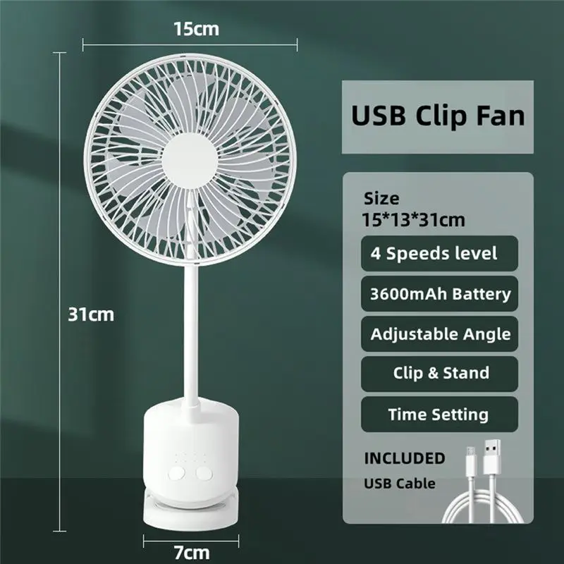 BABZ-USB Stroller Fans 3600Mah Fan Clip Fan Portable With 4 Gears Quiet Clip On Mini Table Fan 720° Rotatable Battery Fan Durabl