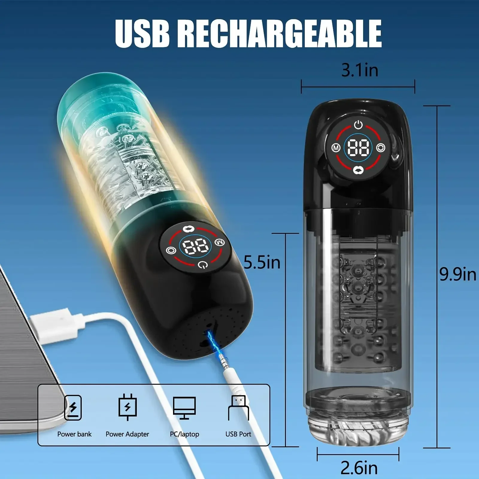 Mainan seks Masturbator pria otomatis LCD 3IN1 untuk pria pompa Penis vakum dengan 7 mode berputar & mengisap & penjilat vagina saku