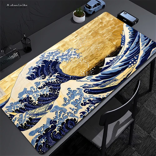 Imagen 2 del producto Alfombrilla de ratón blanca minimalista, alfombrilla de ratón grande, alfombrillas de ratón japonesas de gran ola, alfombrilla para teclado XXL, alfombrillas de escritorio Pc HD, alfombrilla de ratón de empresa