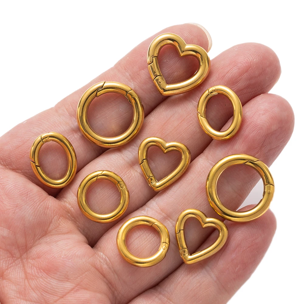 2pcs Stainless Steel Clasps Gold Geometry Heart Round Ring Lobster Clasp Hook Connectors DIY Jewelry Making Supplies Accessories