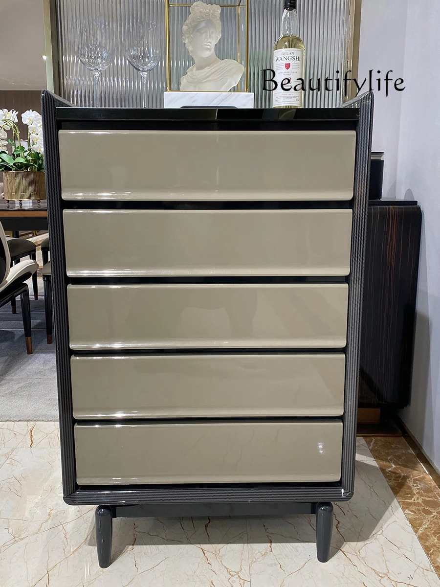 Light Luxury Solid Wood Chest of Drawers Hong Kong Style Simple Fashion Locker Hotel Suite Bedroom Storage Cabinet Furniture