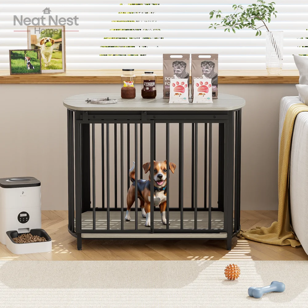 

31.5" Furniture Style Dog Crate for Small and Medium Dogs, Wooden Cage Indoor Kennel Furniture, Modern Dog Crate End Table, Gray