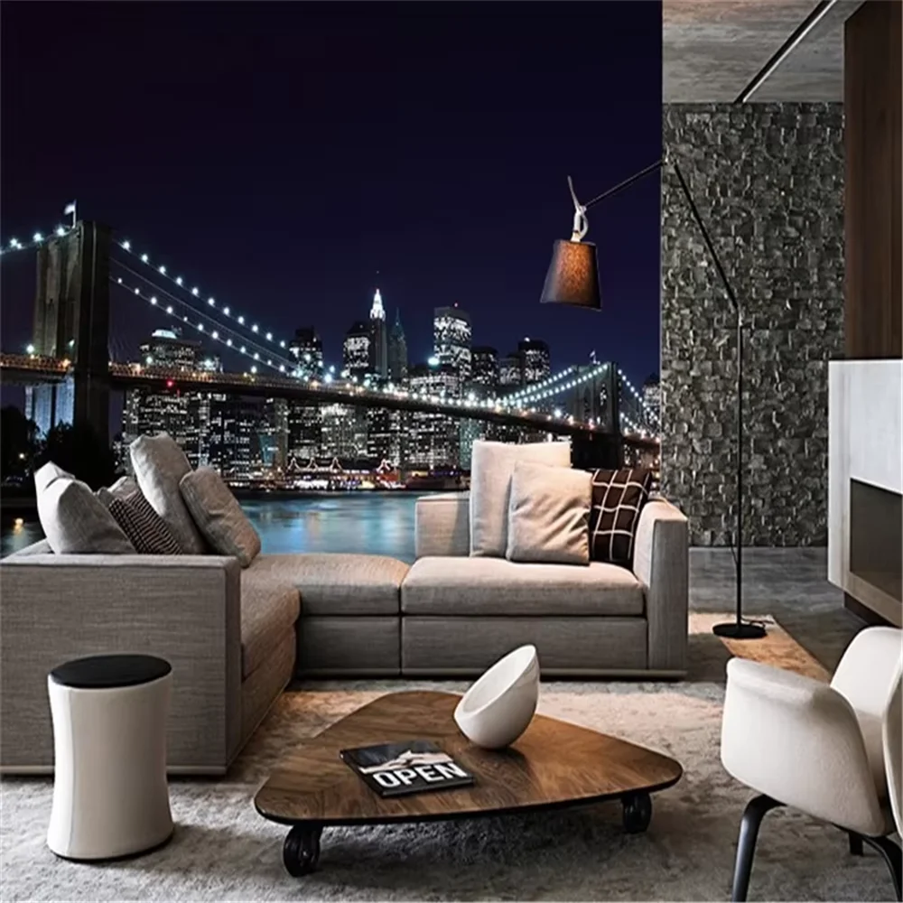 custom City Night View wallpaper KTV bar mural personality wall paper meters Home Decoration 3d mural bridge wallpaper for walls