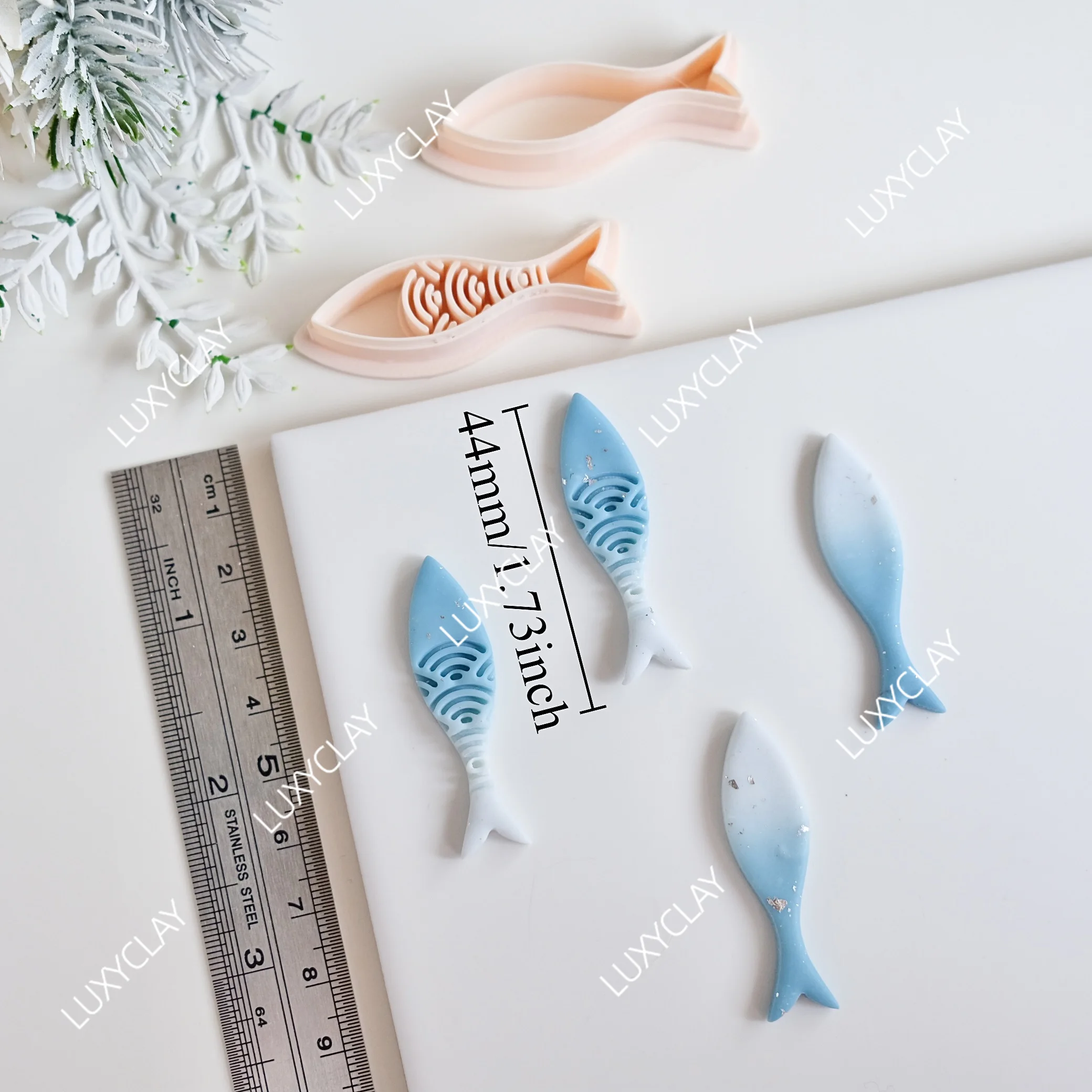 2pcs Embossed Sardine Polymer Clay Cutter & Stamp for Earring & Jewelry Making, Long Skinny Fish Clay Molds for Pendant Making - view 2