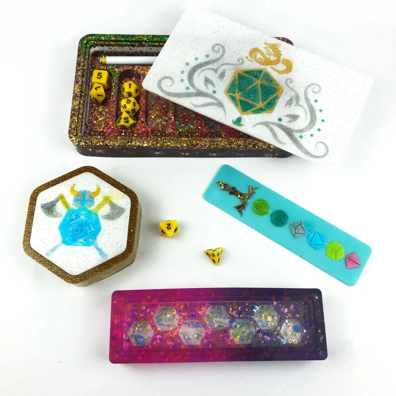 Dice Storage Box Epoxy Resin Mold Rectangular Hexagon Container Silicone Mould DIY Craft Casting Tools
