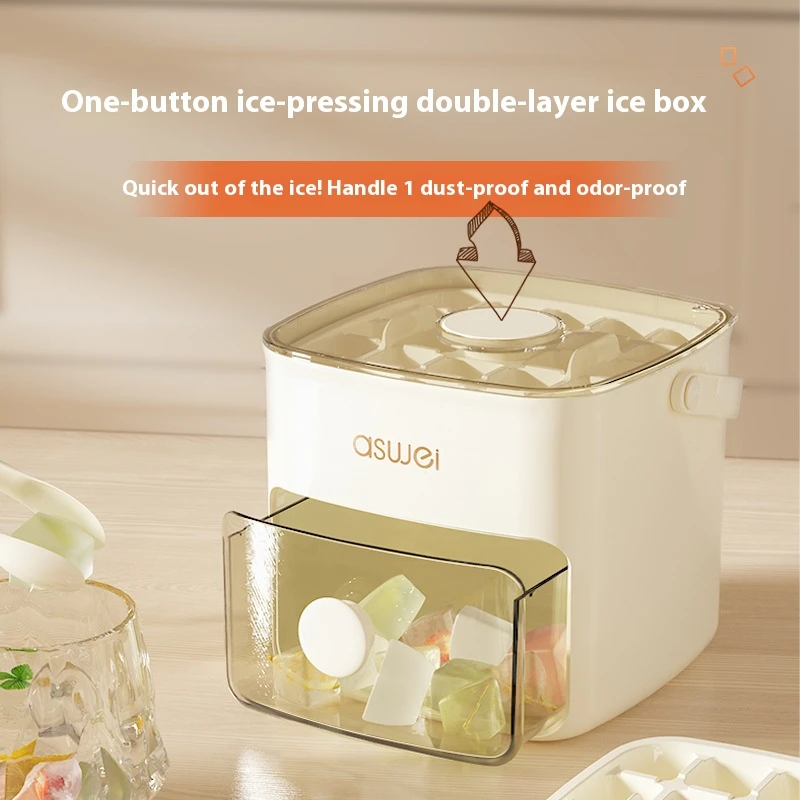 

Ice Cube Tray With Lid And Bin 2 Packs Ice Cube Trays For Freezer Food-Grade Refrigerator Plastic Storage Easy Release Ice Tray