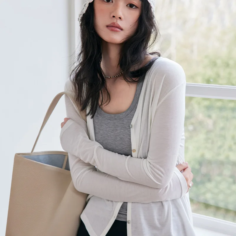 

Acetate Cardigan Women's 2025 Spring and Summer New Wool Coat Thin Button Long-sleeved Top