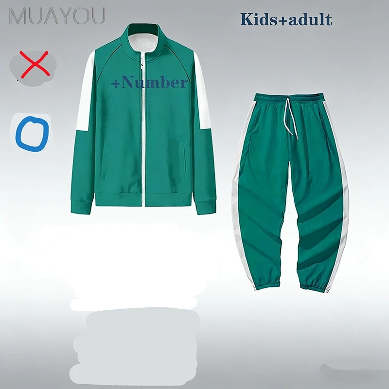 

Cala mari Game Cosplay Costume Green Tracksuit Outfits Jacket T-shirt Pants 456 230 222 333 Teenagers Sweatshirt Adult Kids Suit