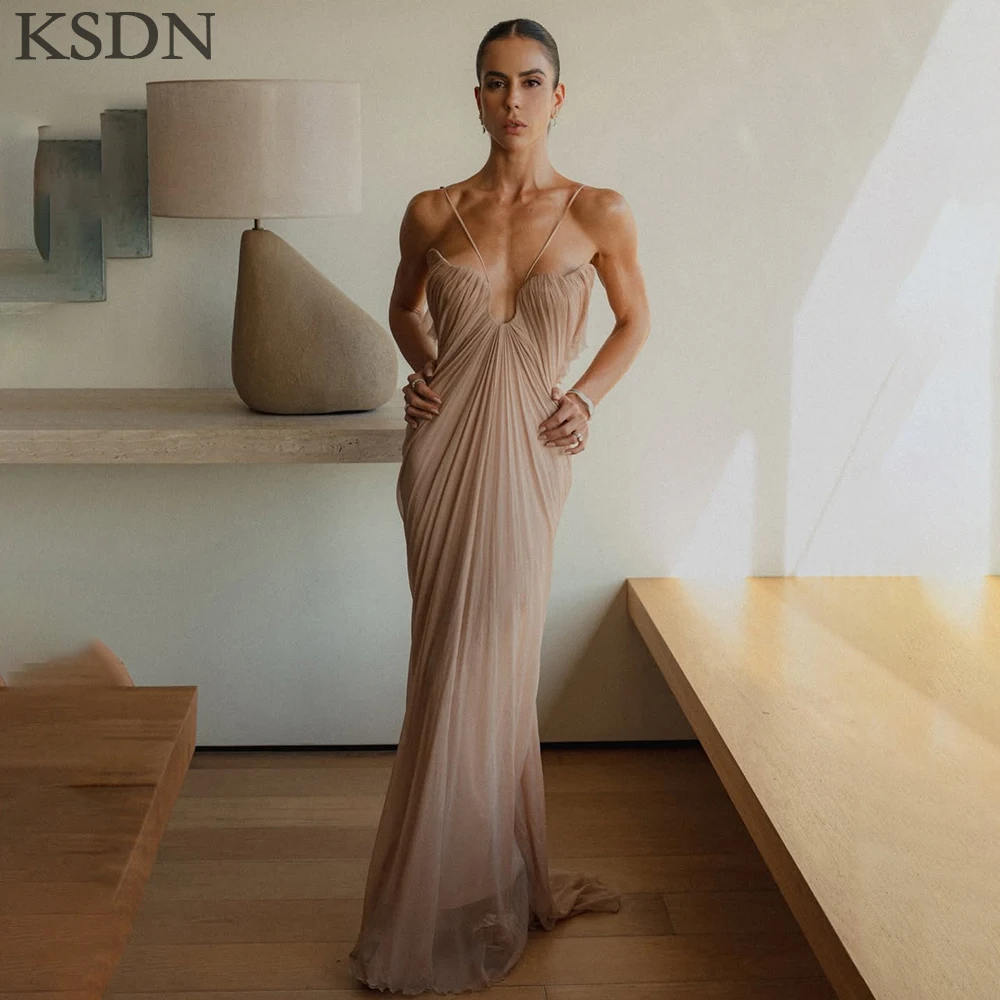 ชุดราตรีผ้าทูลล์เซ็กซี่ KSDN สายเดี่ยวเปิดหลัง แขนกุด จับจีบ สำหรับงานพิเศษ งานพรอม งานปาร์ตี้ ชุดเดรสผู้หญิง