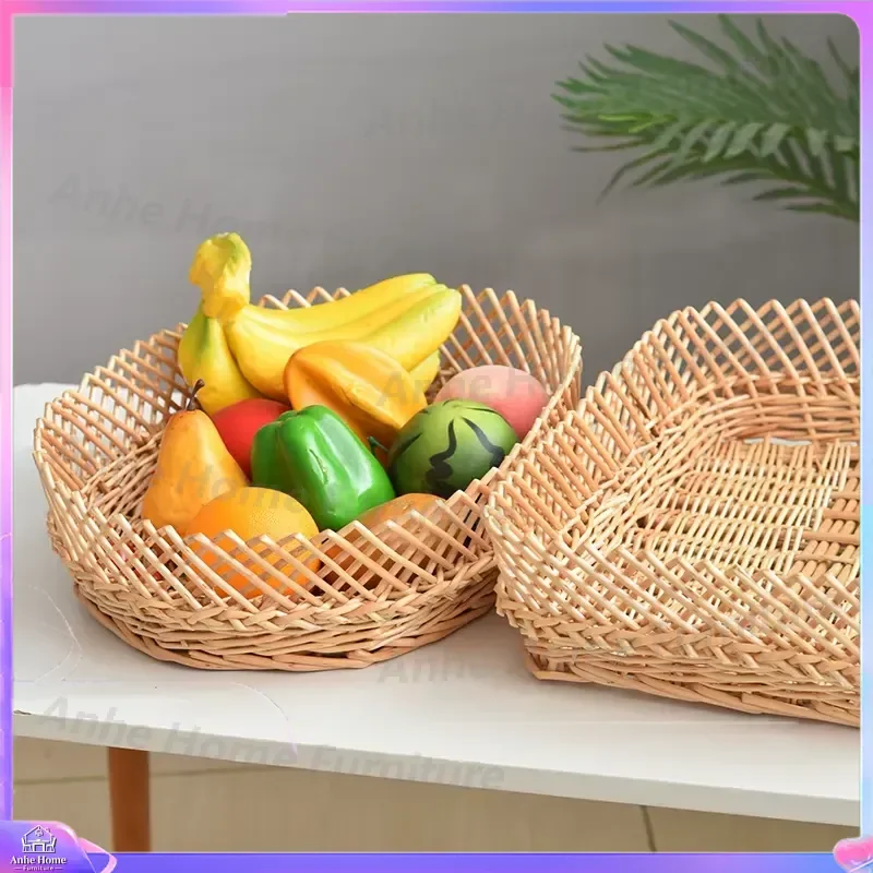 Handmade Wicker Storage Basket Eco Friendly Multifunctional Pet Bed Dog Cat House Home Organizer Picnic Snack Fruit Bread