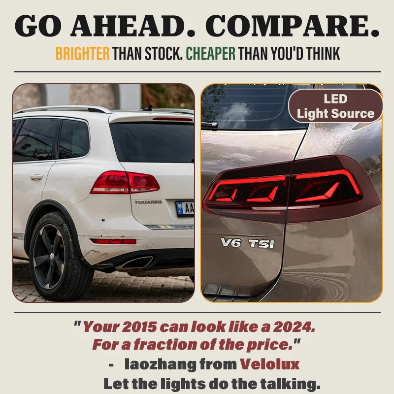 For Volkswagen Touareg Gen 2 7P 2010 - 2018 Taillight Assembly Smoked Facelift Upgrade w/ Sequential Dynamic Startup Animation