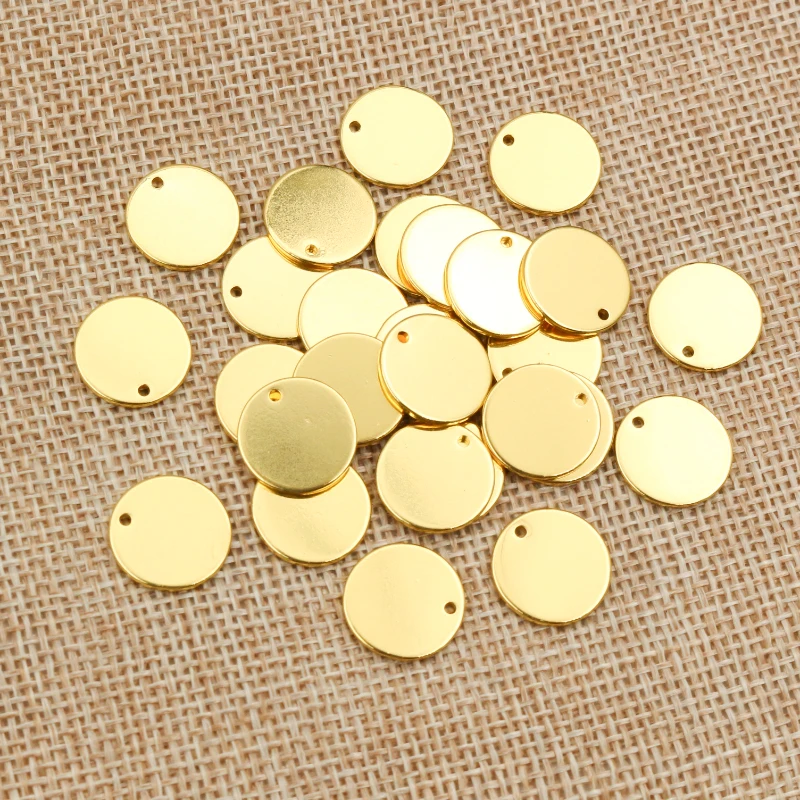 6 8 10 12 15 18 20 25mm Charms 316 Stainless Steel Gold Plated Round One Hole Charm DIY Necklace Pendant Jewelry Finding