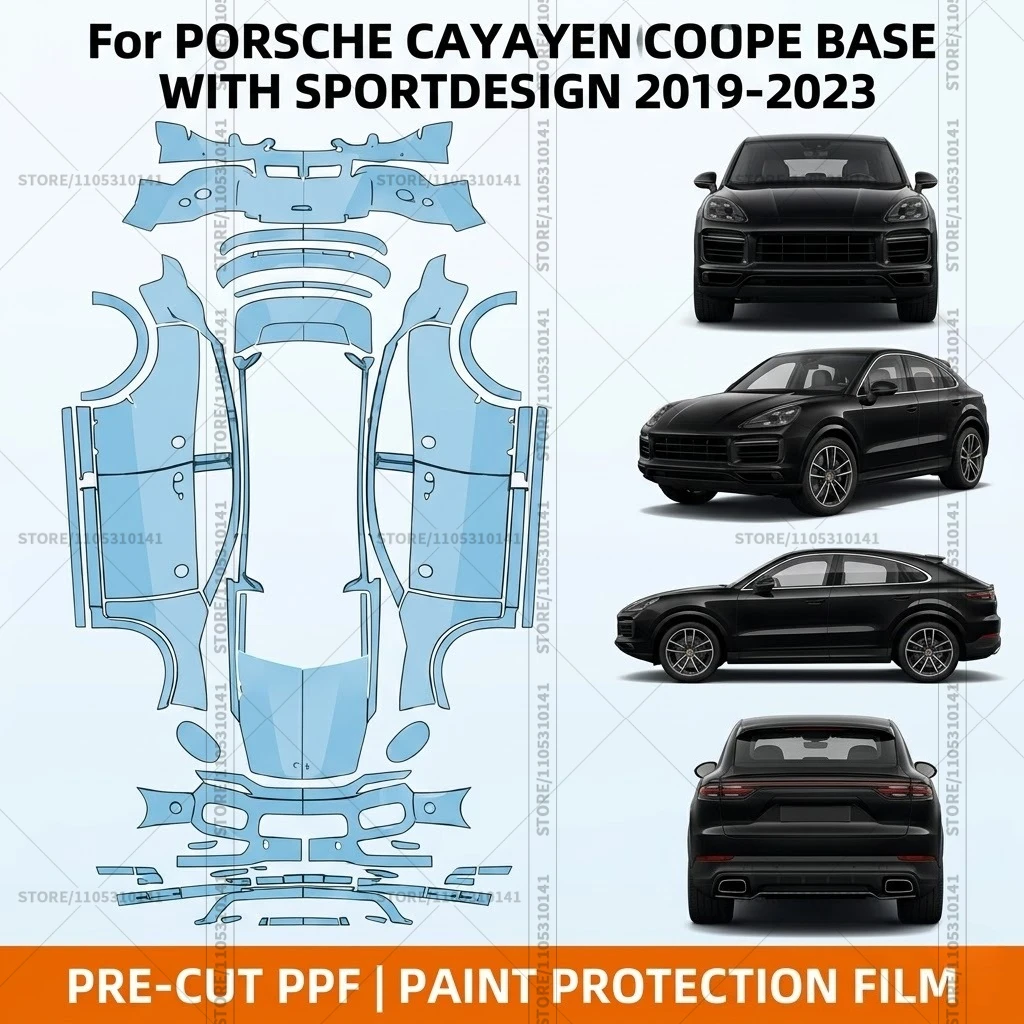 

Предварительно нарезанная защитная пленка PPF, прозрачная пленка для бампера, прозрачная защитная пленка для автомобиля Porsche Cayenne Coupe Base с SportDesign 2019-2023