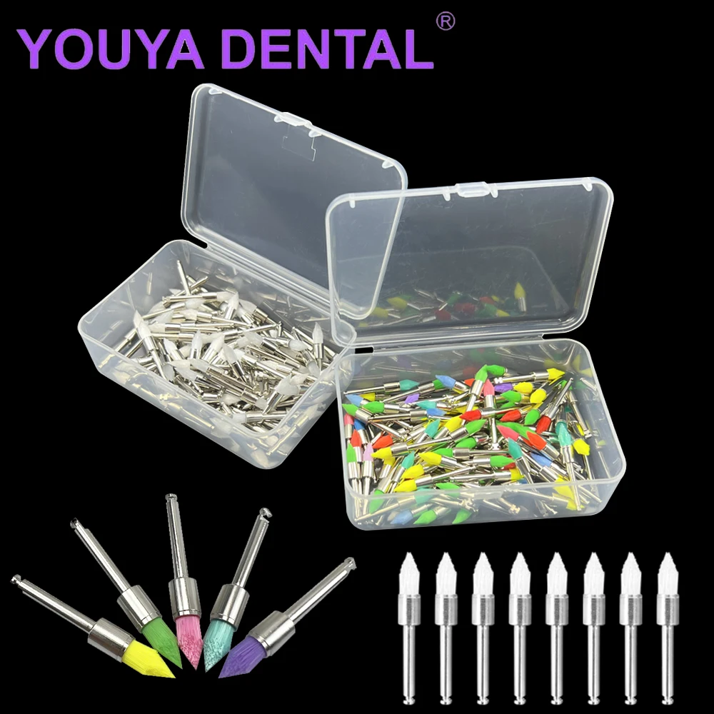 

100Pcs Dental Color Polisher Brush Pointed Head Nylon Colorful Polishing Brushes for Dentistry Lab Contra Angle Disposable