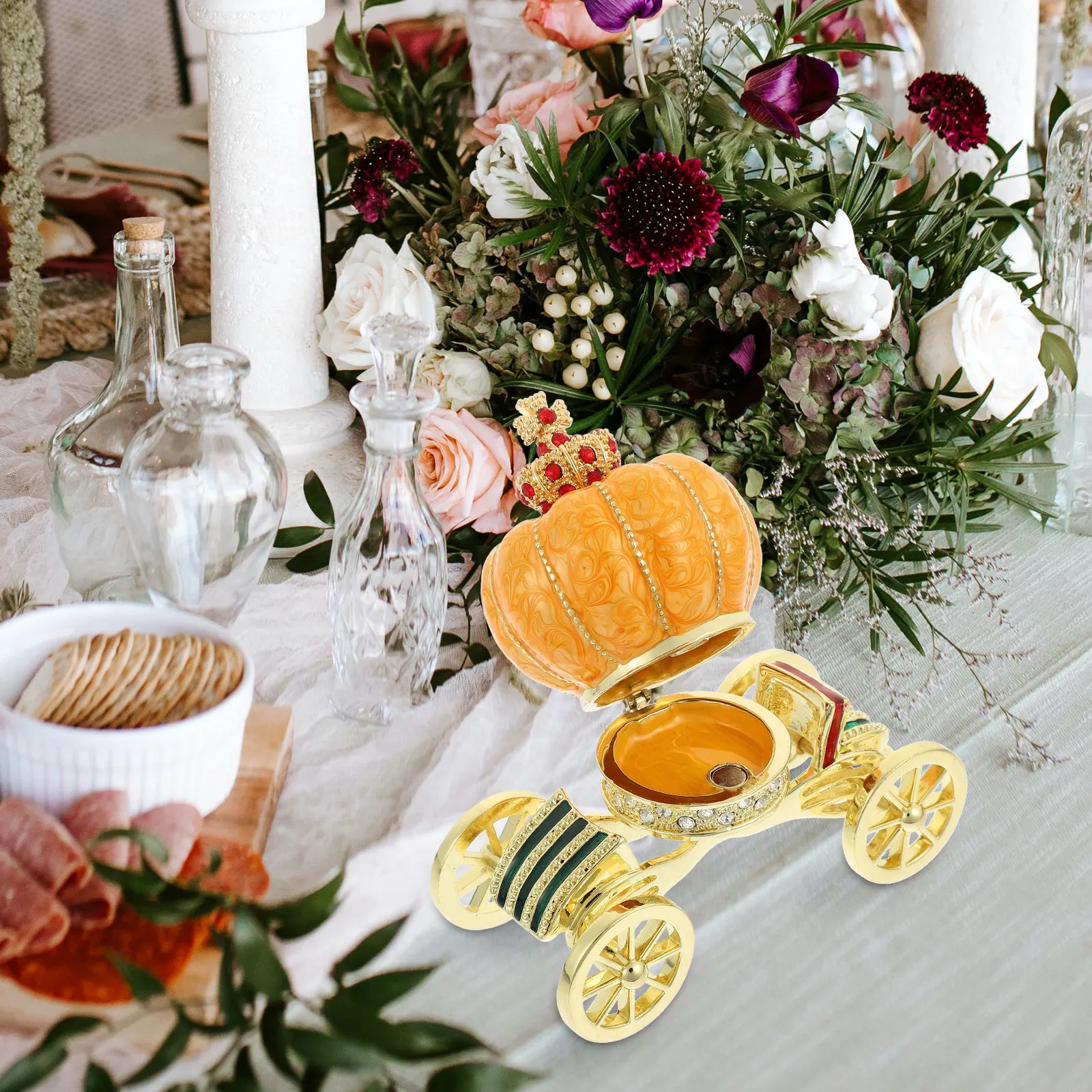 

Pumpkin Carriage Storage Box Alloy Jewelry Organizer Fine Polishing Household Jewelry Case Desktop Decor Wedding Gift Ring