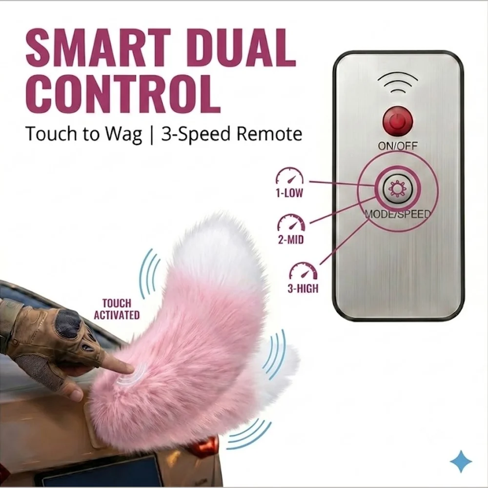 Motorcycle Car Tail Kawaii Car Decoration Electric Scooter Wagging Tail Rechargeable Plush Fluffy Tail For The Car image 2