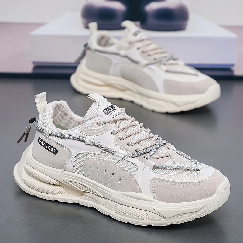 New Men's Shoes for Spring Breathable Mesh Sports Shoes Men Trendy Versatile Height-increasing Sneakers Casual Running Dad Shoes