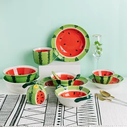 Watermelon Ceramic Tableware Bowls and Cups Lovely Tableware Kitchen Supplies Hand-painted Table Tableware Decorative Plate