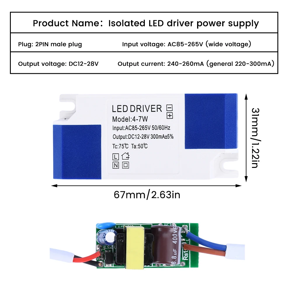 Светодиодный Driver Ac85-265V 240-260mA, изолированный светодиодный Driver, Трансформатор источника питания для потолочного светильника, панель светильник Strip светильник