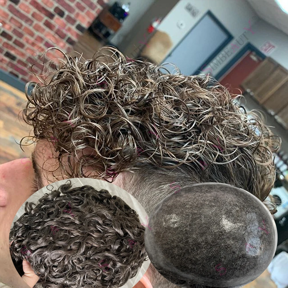 

20 мм вьющиеся крутые мужские протезы из человеческих волос, супер прочные, необнаружимые, тонкая кожа, система замены волос для мужского выпадения волос