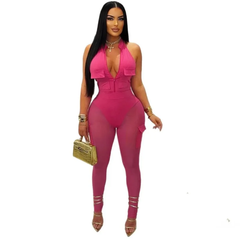

African Clothes for Women Fashion Sexy Party Club Women's Set Sleeveless Bodysuit + Mesh See Though Pant 2025 2 Piece Set Outfit