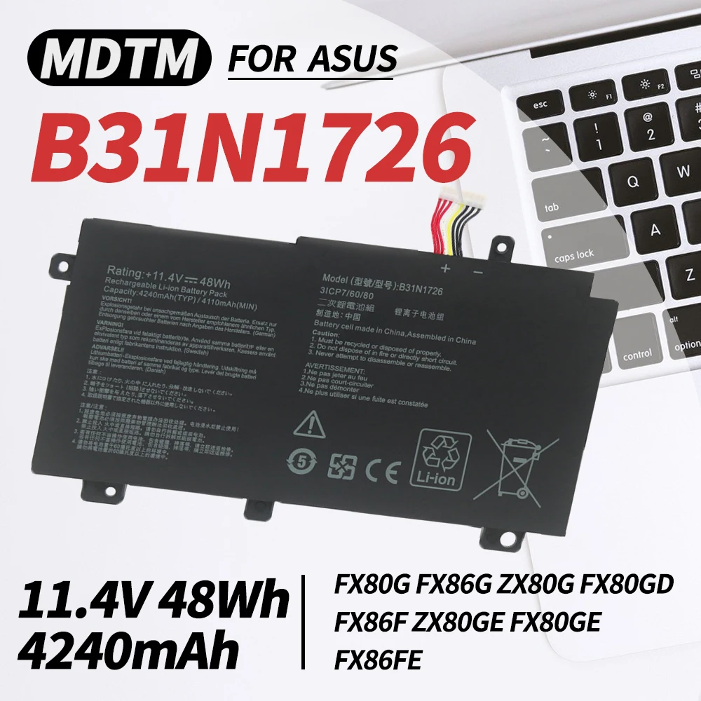 

Аккумулятор B31N1726 для ноутбука, совместим с Asus FX80, FX86, TUF, FX504, FX504GE, FX504GM, FX505, FX505DT, FX505DY, FX505GE, FX505GD, FX505GM