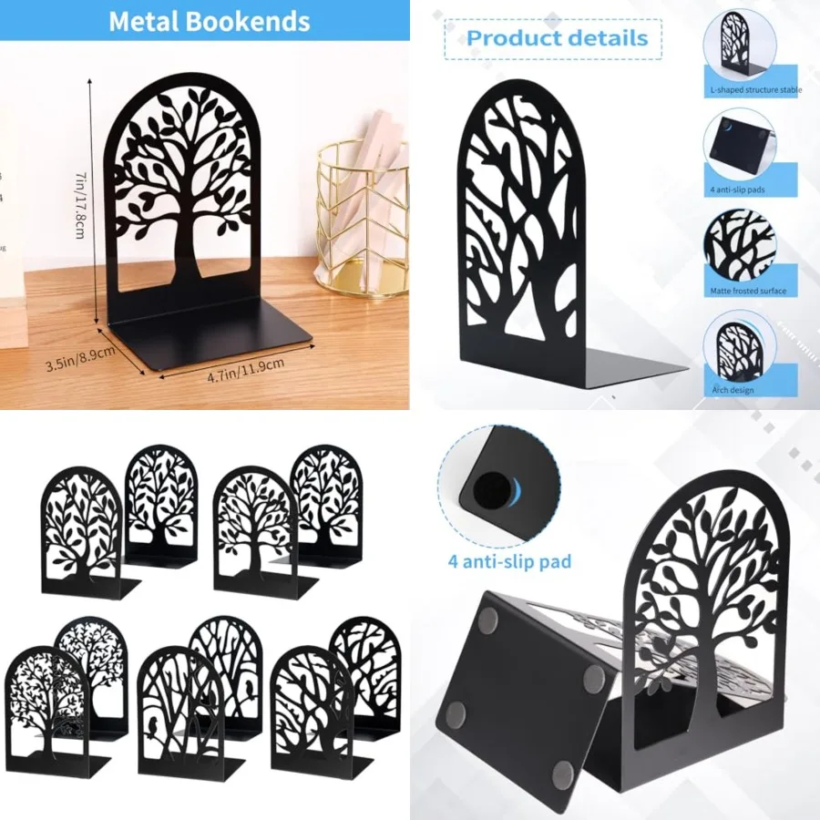 

Декоративные 5-парные черные металлические подставки для книг в форме дерева для тяжелых книг Прочные опоры для полок для домашнего офиса и школьного использования