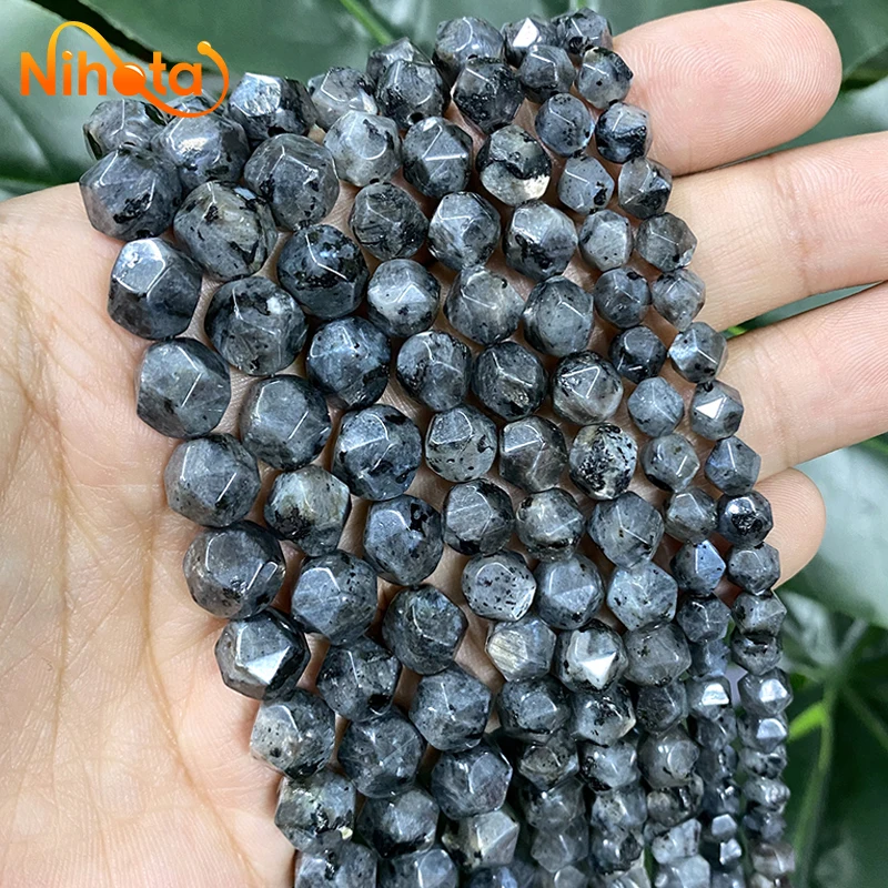 Faceted Black Labradorite Spacer Natural Loose Beads 6/8/10mm Handmade By Hand DIY for Jewelry Making Earrings Rings 14\