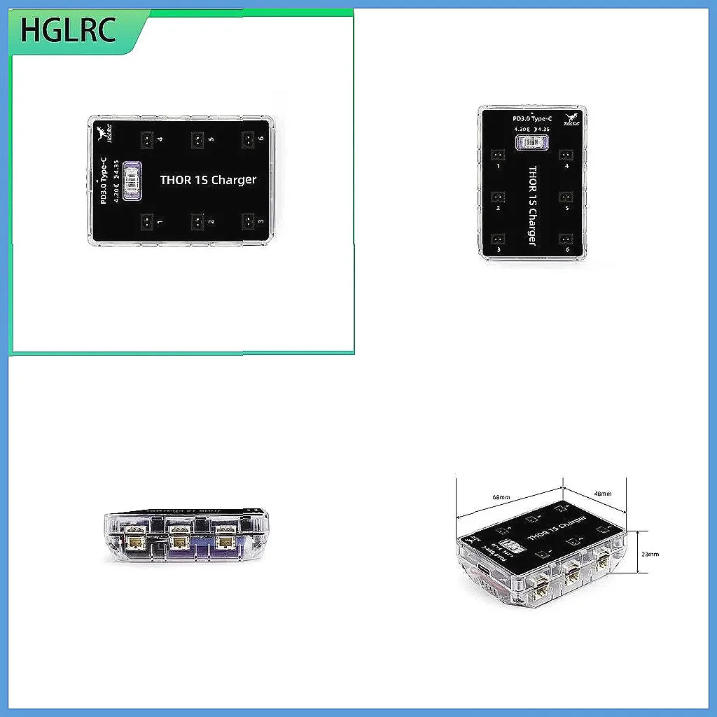 

HGLRC Thor 1S 6-Port Fast Charger 65W for 1S LiPo Battery PH2.0 MX2.0 BT2.0