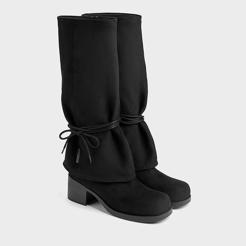 

FWRD Женские замшевые сапоги до колена на шнуровке в стиле ретро, на блочном каблуке и удобные для зимней и повседневной носки # FWRD000345