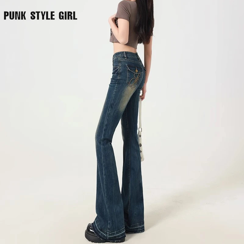 2024 übergroße Vintage 2000s kpop Jeans hose Damen blau y2k Flare Jeans Baggy Harajuku Streetwear ästhetische Jeans hose