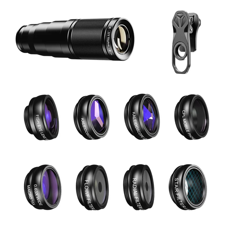 

CABE-10 In 1 Mobile Phone Lens Kit 22X Telephoto Lens Fisheye Lens+Wide Angle Macro Lens+CPL Filters For All Smartphones