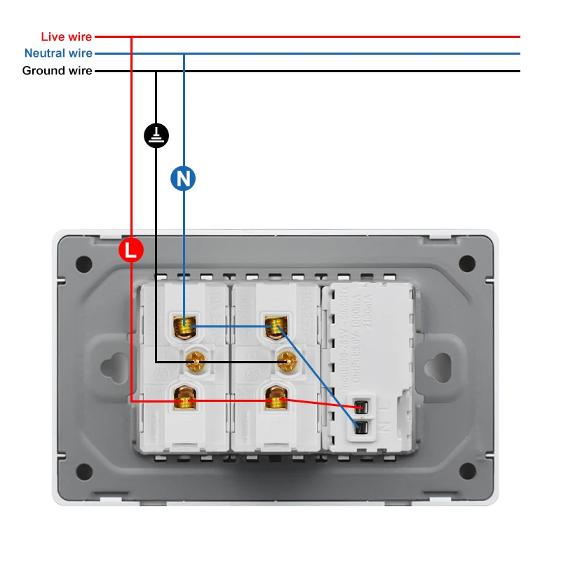 VISWE Type C USB Wall Socket, Brazil Plug with usb Ports 118mm*72mm Crystal Glass Panel, Brazilian Standard 10A Power Outlet