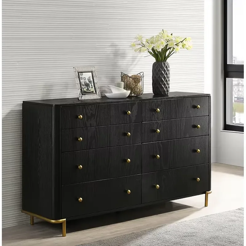 Black 6-drawer Modern Bedroom Solid Oak Wood Eco-Friendly Dresser