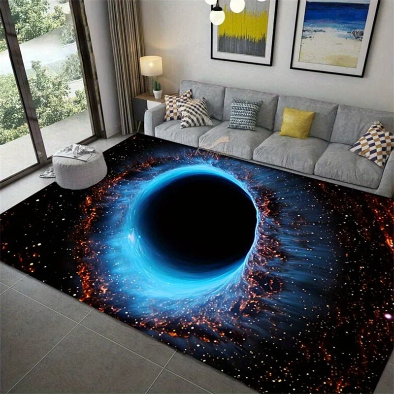 VIKAMA 3D Black Hole Starry Sky Carpet Anti-Slip Living Room Floor Mat Children'S Room Cosmic Theme Decorative Floor Mat Rug