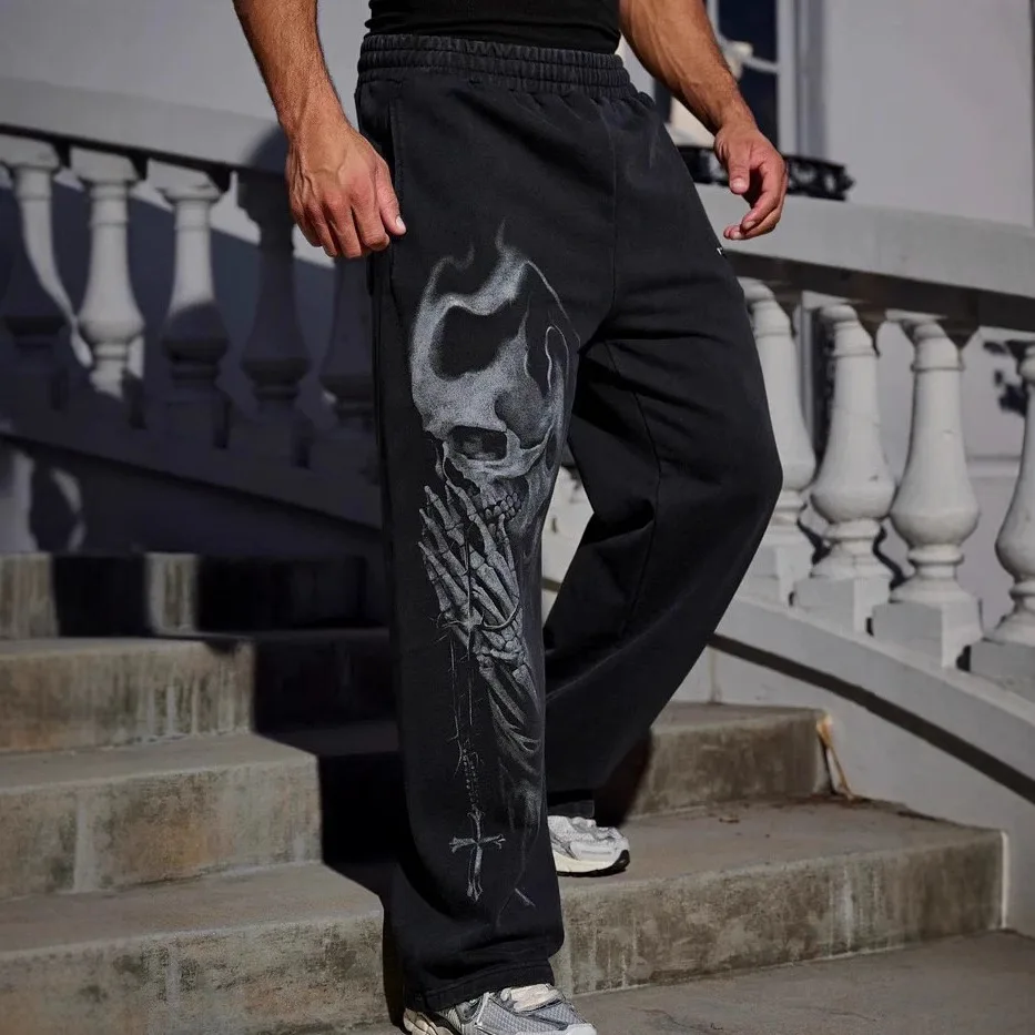 

Trendy 3D Skeleton Print Sports Pants Loose Fit Men's Sweatpants Autumn Winter Casual Long Trousers Polyester Fiber Straight Leg