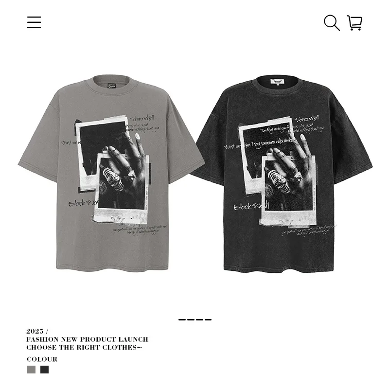 

New Oversized T-shirts Man Retro Washed Distress Pure Cotton Short Sleeve Tops Tees Summer Fashion Prented Graphic T Shirts Men