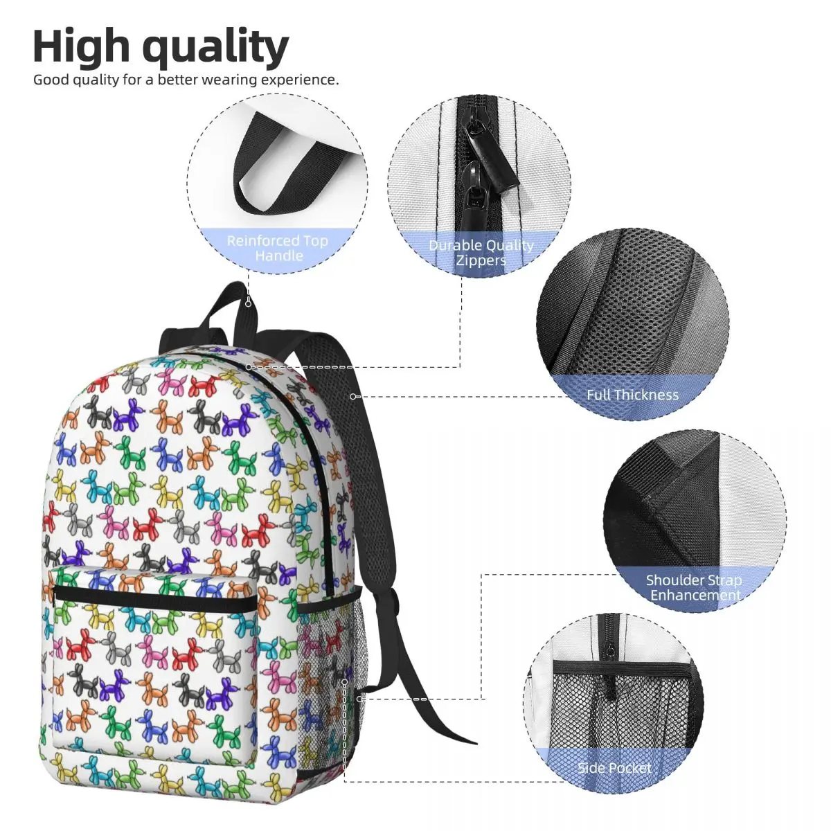 Balloon Dogs Backpack Daypack Large Capacity Children BookBag School Bag Shoulder Bags for Men Women