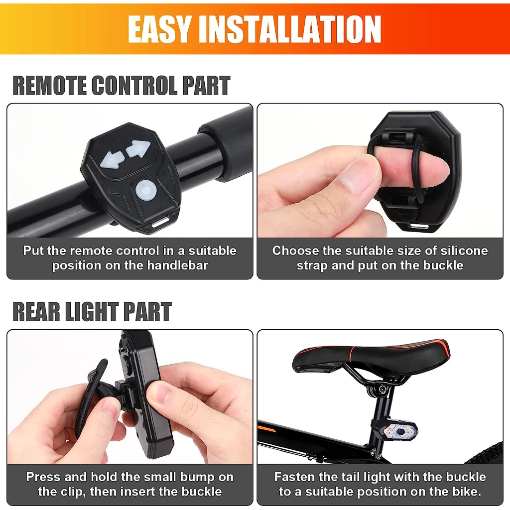 Light with Remote Waterproof Cycling Signal Light Rechargeable Bicycle Taillight 5 Modes Turn Light Night Riding Warning Light