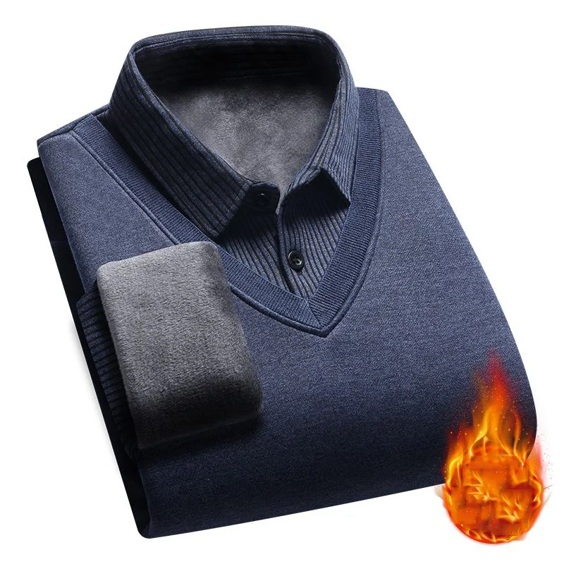

2025 Necked Sweater for Men with Plush Insulation and Inner Layer for Men with Bottom Layer Men's Autumn and Winter Black Knit