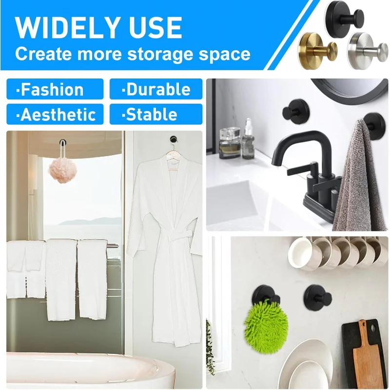 2 Suction Cup Hooks Shower, Exquisite Metal & No Drill  Bathroom Wall, Kitchen