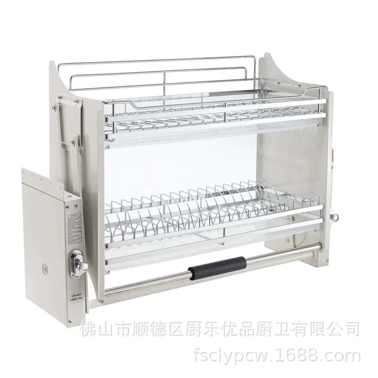 Kitchen Hanging Cabinet Lift Basket Stainless Steel Dish Rack  Damping Buffer  Storage  Basket